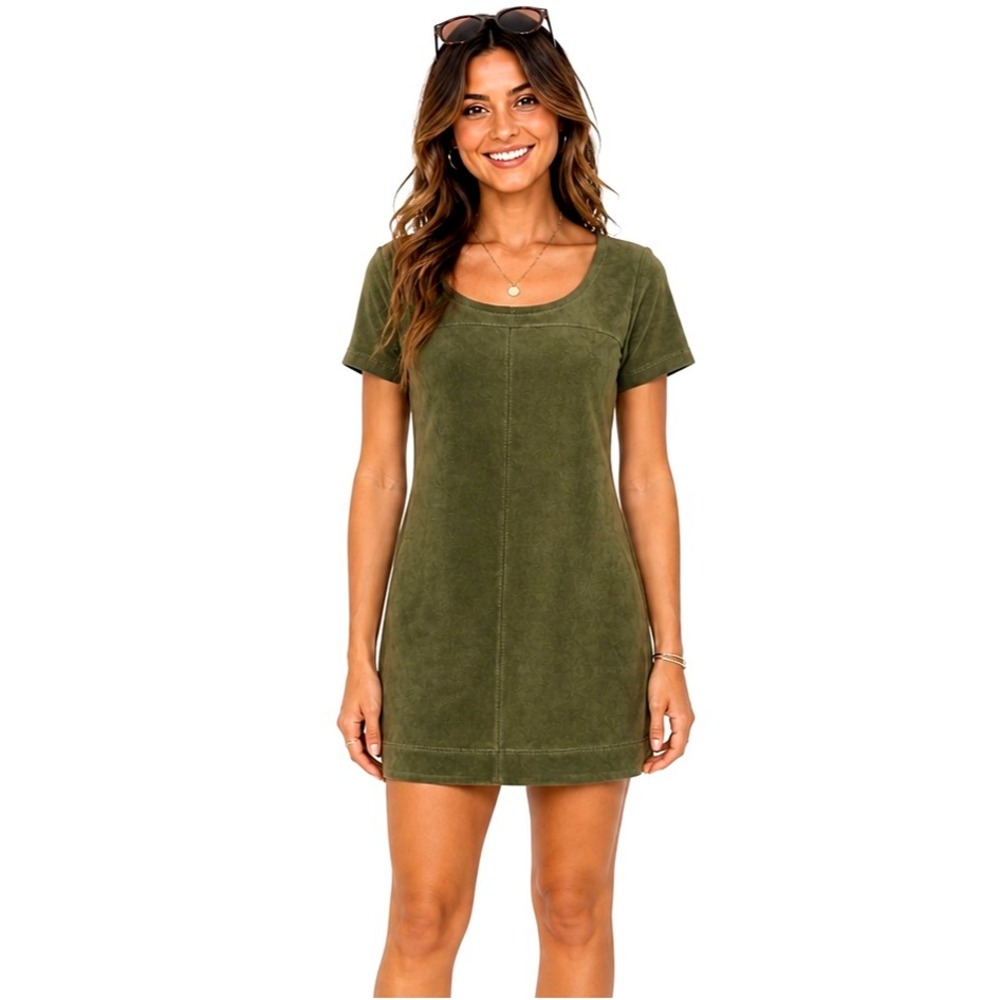 NEWBURY KUSTOM Size Medium Moss Green Micro Suede Faux Vegan Mini A-Line Dress